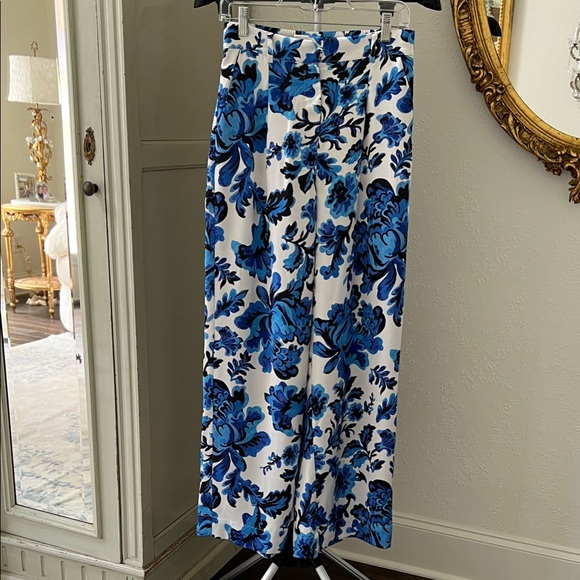 Christian Lacroix Pants - Christian Lacroix Blue and White Floral Satin Pants